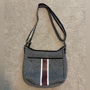 Haute Shore Neoprene Gray with Brown Stripe Crossbody Bag